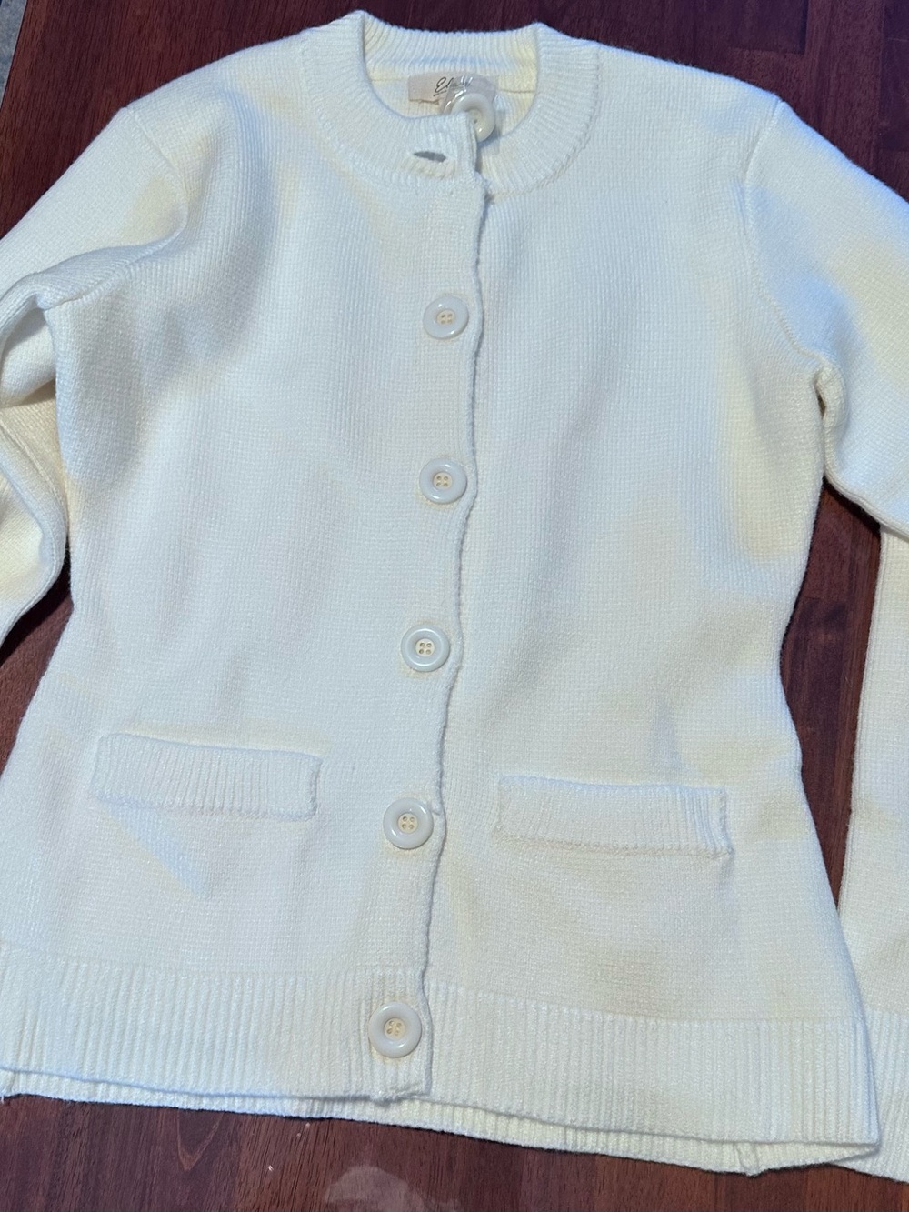 Elan Cream Button-Front Knit Cardigan